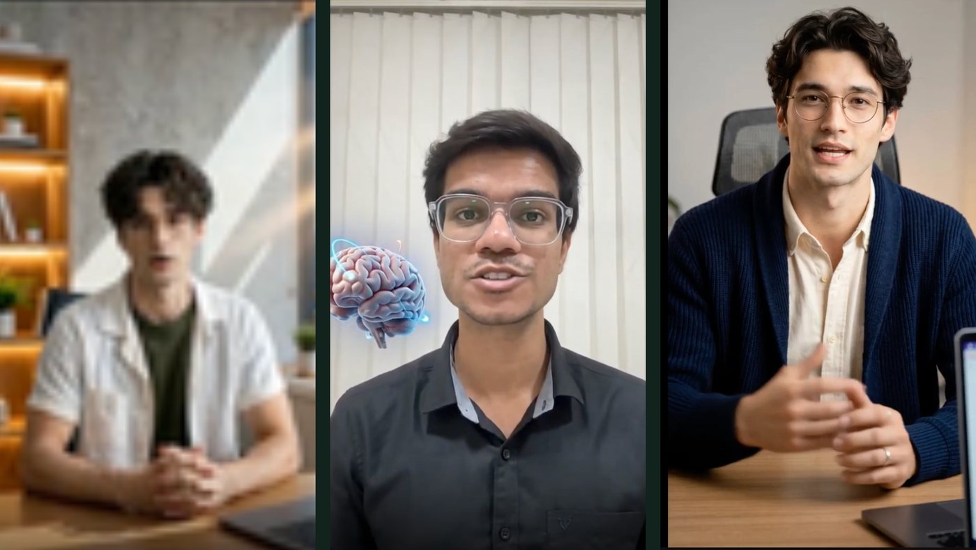 Three stills from AI avatar talking-head videos